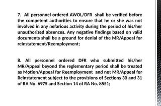 pnp awol reinstatement|AWOL and DFR Guidelines NMC.